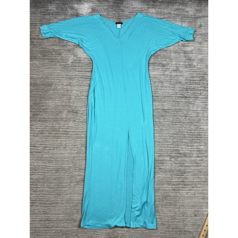Venus Dress Womens XS Blue Dolman Short Sleeve Front Slit Rayon Blen Made in USA